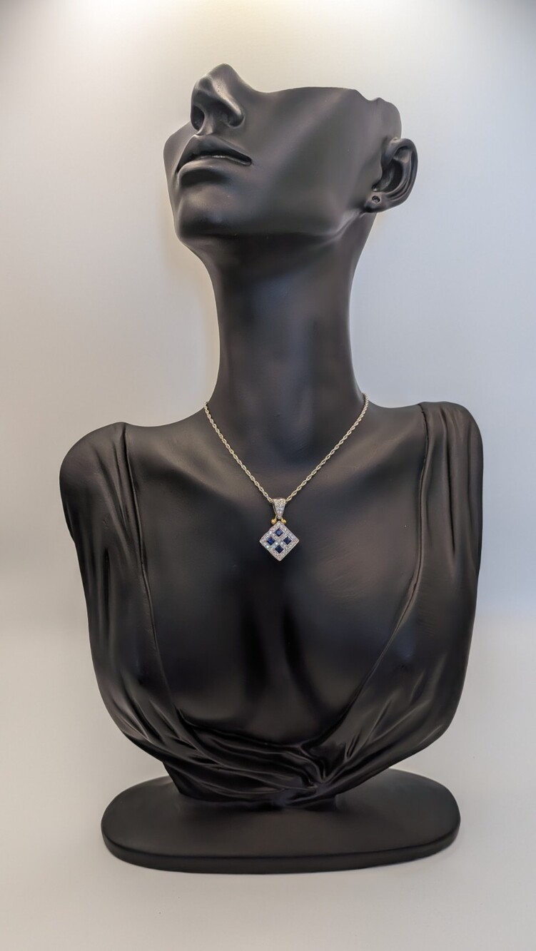 18k Two Tone White and Yellow Gold w Natural High Quality Sapphires and Diamonds